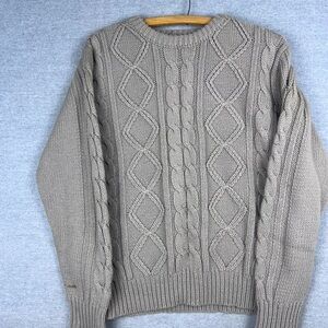 Moss Creek Trader‎ Mens Small Taupe Brown Cable Knit Crewneck Sweater Acrylic